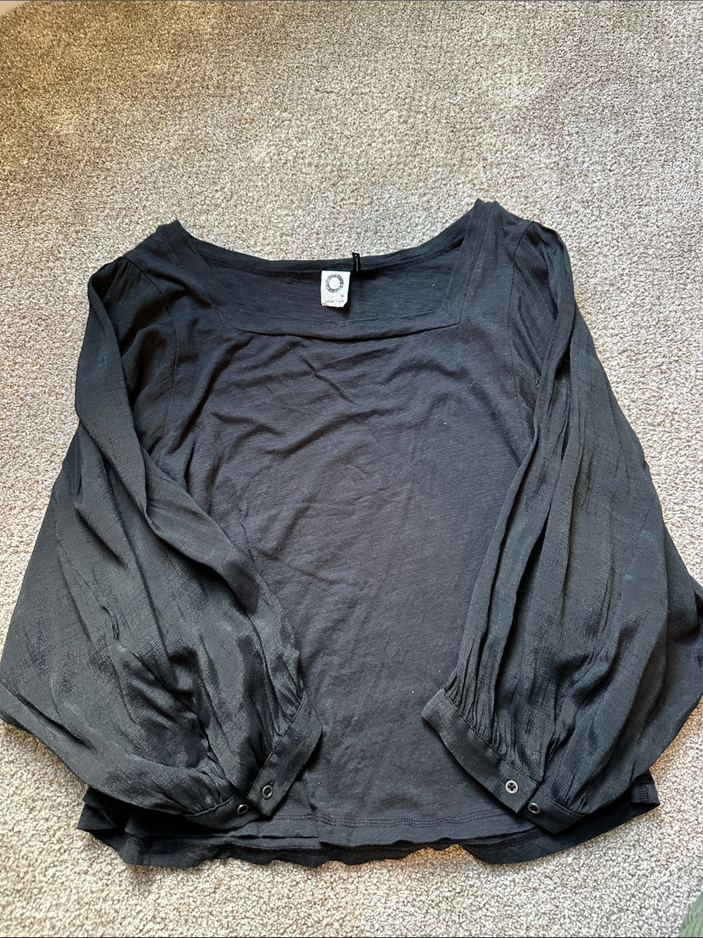 Anthropologie Akemi + Kim Black Long Sleeve Square-Neck Women's Top